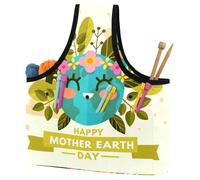 VAPOKF Yarn Storage Bag, Knitting Crochet Tote Bag, Yarn Holder with Pockets for Crocheting, Knitting Accessories (Happy Mother Earth Day with Cute Planet)