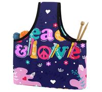 VAPOKF Yarn Storage Bag, Knitting Crochet Tote Bag, Yarn Holder with Pockets for Crocheting, Knitting Accessories (Peace and Love)