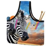 VAPOKF Yarn Storage Bag, Knitting Crochet Tote Bag, Yarn Holder with Pockets for Crocheting, Knitting Accessories (Zebras in The Wild)