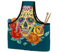 VAPOKF Yarn Storage Bag, Knitting Crochet Tote Bag, Yarn Holder with Pockets for Crocheting, Knitting Accessories (Skull Damond Flowers Day of The Dead)