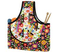 VAPOKF Yarn Storage Bag, Knitting Crochet Tote Bag, Yarn Holder with Pockets for Crocheting, Knitting Accessories (Hippie Flowers Peace Symbol)