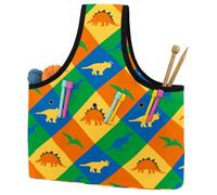 VAPOKF Yarn Storage Bag, Knitting Crochet Tote Bag, Yarn Holder with Pockets for Crocheting, Knitting Accessories (Dinosaur Patchwork)