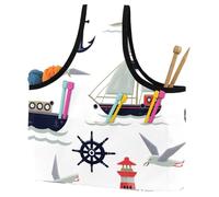 VAPOKF Yarn Storage Bag, Knitting Crochet Tote Bag, Yarn Holder with Pockets for Crocheting, Knitting Accessories (Anchor Boats Sailing Ship Seagull)