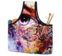 VAPOKF Yarn Storage Bag, Knitting Crochet Tote Bag, Yarn Holder with Pockets for Crocheting, Knitting Accessories (Blue Goddess Women Eye Oriental Mandala Ornament)