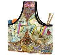 VAPOKF Yarn Storage Bag, Knitting Crochet Tote Bag, Yarn Holder with Pockets for Crocheting, Knitting Accessories (Vintage World Atlas Map Pirate Adventures Pattern)