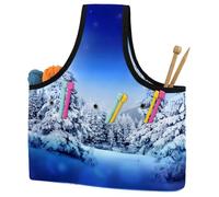 VAPOKF Yarn Storage Bag, Knitting Crochet Tote Bag, Yarn Holder with Pockets for Crocheting, Knitting Accessories (Winter Night in Fairy Snowy Fir Forest with Moon and Starry Sky)