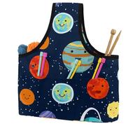VAPOKF Yarn Storage Bag, Knitting Crochet Tote Bag, Yarn Holder with Pockets for Crocheting, Knitting Accessories (Galaxy Space Solar Earth Mars)