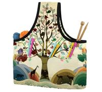 VAPOKF Yarn Storage Bag, Knitting Crochet Tote Bag, Yarn Holder with Pockets for Crocheting, Knitting Accessories (Colorful Rich Tree Wild Animal Birds Deer)