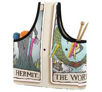 VAPOKF Yarn Storage Bag, Knitting Crochet Tote Bag, Yarn Holder with Pockets for Crocheting, Knitting Accessories (Hermit and The World Tarot Cards Illustration)
