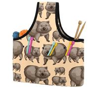 VAPOKF Yarn Storage Bag, Knitting Crochet Tote Bag, Yarn Holder with Pockets for Crocheting, Knitting Accessories (Cute Wombats Animals)