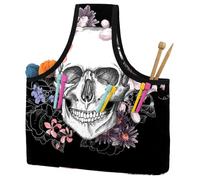 VAPOKF Yarn Storage Bag, Knitting Crochet Tote Bag, Yarn Holder with Pockets for Crocheting, Knitting Accessories (Skull and Flowers Day of The Dead Pattern)