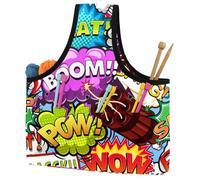 VAPOKF Yarn Storage Bag, Knitting Crochet Tote Bag, Yarn Holder with Pockets for Crocheting, Knitting Accessories (Comic Speech Bubbles Rocket Alarm Clock Pattern)