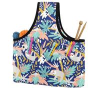 VAPOKF Yarn Storage Bag, Knitting Crochet Tote Bag, Yarn Holder with Pockets for Crocheting, Knitting Accessories (Blue Sloth)