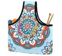 VAPOKF Yarn Storage Bag, Knitting Crochet Tote Bag, Yarn Holder with Pockets for Crocheting, Knitting Accessories (Blue Mandalas Florals Pattern)
