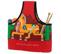 VAPOKF Yarn Storage Bag, Knitting Crochet Tote Bag, Yarn Holder with Pockets for Crocheting, Knitting Accessories (Day of the Dead Horse Red)