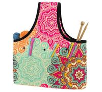 VAPOKF Yarn Storage Bag, Knitting Crochet Tote Bag, Yarn Holder with Pockets for Crocheting, Knitting Accessories (Colorful Mandala Indian Style Bohemia)