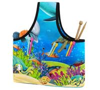 VAPOKF Yarn Storage Bag, Knitting Crochet Tote Bag, Yarn Holder with Pockets for Crocheting, Knitting Accessories (Coral Reef Sea Animals)