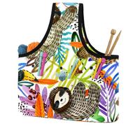 VAPOKF Yarn Storage Bag, Knitting Crochet Tote Bag, Yarn Holder with Pockets for Crocheting, Knitting Accessories (Watercolor Tropical Cute Sloth Toucan Leaf)