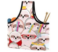 VAPOKF Yarn Storage Bag, Knitting Crochet Tote Bag, Yarn Holder with Pockets for Crocheting, Knitting Accessories (Cute Funny Sloth Faces Pattern)