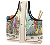 VAPOKF Yarn Storage Bag, Knitting Crochet Tote Bag, Yarn Holder with Pockets for Crocheting, Knitting Accessories (Magician and The Fool Tarot Cards Illustration)