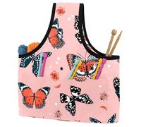 VAPOKF Yarn Storage Bag, Knitting Crochet Tote Bag, Yarn Holder with Pockets for Crocheting, Knitting Accessories (Sweet Butterflies Flying Lady Bug Pattern)