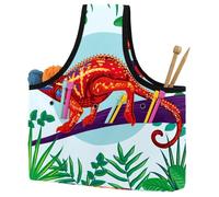 VAPOKF Yarn Storage Bag, Knitting Crochet Tote Bag, Yarn Holder with Pockets for Crocheting, Knitting Accessories (The Chameleon Insect)