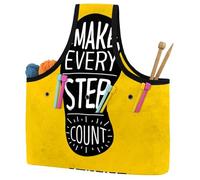 VAPOKF Yarn Storage Bag, Knitting Crochet Tote Bag, Yarn Holder with Pockets for Crocheting, Knitting Accessories (Yellow Quote Make Every Step Count)