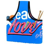 VAPOKF Yarn Storage Bag, Knitting Crochet Tote Bag, Yarn Holder with Pockets for Crocheting, Knitting Accessories (Love Peace Blue)