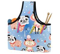 VAPOKF Yarn Storage Bag, Knitting Crochet Tote Bag, Yarn Holder with Pockets for Crocheting, Knitting Accessories (Cute Cartoon Animal Pog Pug with Cats)