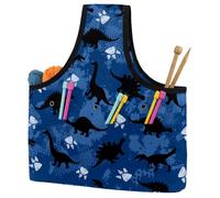 VAPOKF Yarn Storage Bag, Knitting Crochet Tote Bag, Yarn Holder with Pockets for Crocheting, Knitting Accessories (Dinosaur Blue Footprint)