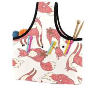 VAPOKF Yarn Storage Bag, Knitting Crochet Tote Bag, Yarn Holder with Pockets for Crocheting, Knitting Accessories (Cute Fox Pattern Forest Foxes Doodle Print)
