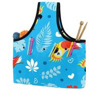 VAPOKF Yarn Storage Bag, Knitting Crochet Tote Bag, Yarn Holder with Pockets for Crocheting, Knitting Accessories (Parrot Blue Leaf)