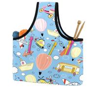 VAPOKF Yarn Storage Bag, Knitting Crochet Tote Bag, Yarn Holder with Pockets for Crocheting, Knitting Accessories (Toy Play Airplane Bicycle Transportation)
