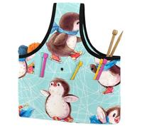 VAPOKF Yarn Storage Bag, Knitting Crochet Tote Bag, Yarn Holder with Pockets for Crocheting, Knitting Accessories (Penguin Animal Cute)