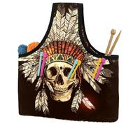 VAPOKF Yarn Storage Bag, Knitting Crochet Tote Bag, Yarn Holder with Pockets for Crocheting, Knitting Accessories (Indian Tribal Skull)