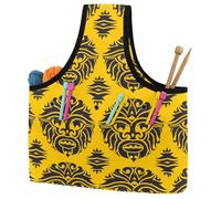 VAPOKF Yarn Storage Bag, Knitting Crochet Tote Bag, Yarn Holder with Pockets for Crocheting, Knitting Accessories (Tribal Monkey)