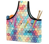 VAPOKF Yarn Storage Bag, Knitting Crochet Tote Bag, Yarn Holder with Pockets for Crocheting, Knitting Accessories (Colorful Mosaic Geometric Abstract Background)