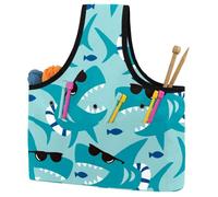 VAPOKF Yarn Storage Bag, Knitting Crochet Tote Bag, Yarn Holder with Pockets for Crocheting, Knitting Accessories (Ocean Blue Shark)