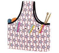 VAPOKF Yarn Storage Bag, Knitting Crochet Tote Bag, Yarn Holder with Pockets for Crocheting, Knitting Accessories (America Star Blue Red Pattern)