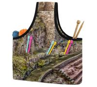 VAPOKF Yarn Storage Bag, Knitting Crochet Tote Bag, Yarn Holder with Pockets for Crocheting, Knitting Accessories (Architecture Ruins Theatre)