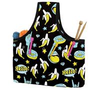 VAPOKF Yarn Storage Bag, Knitting Crochet Tote Bag, Yarn Holder with Pockets for Crocheting, Knitting Accessories (Doodle Funny Donuts Banana Rock Stars Pattern)