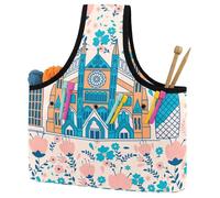 VAPOKF Yarn Storage Bag, Knitting Crochet Tote Bag, Yarn Holder with Pockets for Crocheting, Knitting Accessories (Westminster Abbey with Flowers Pattern)