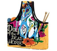 VAPOKF Yarn Storage Bag, Knitting Crochet Tote Bag, Yarn Holder with Pockets for Crocheting, Knitting Accessories (Day of the Dead Horse Yellow)