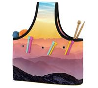 VAPOKF Yarn Storage Bag, Knitting Crochet Tote Bag, Yarn Holder with Pockets for Crocheting, Knitting Accessories (Mountains Sunset Landscape View)