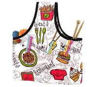VAPOKF Yarn Storage Bag, Knitting Crochet Tote Bag, Yarn Holder with Pockets for Crocheting, Knitting Accessories (Doodle Sketch Hamburger French Fries Pasta)