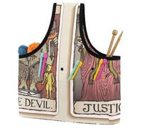VAPOKF Yarn Storage Bag, Knitting Crochet Tote Bag, Yarn Holder with Pockets for Crocheting, Knitting Accessories (Devil and Justice Tarot Cards)