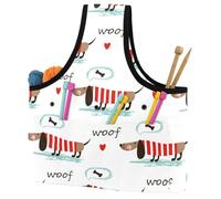 VAPOKF Yarn Storage Bag, Knitting Crochet Tote Bag, Yarn Holder with Pockets for Crocheting, Knitting Accessories (Dogs Dachshund Bones Pattern)
