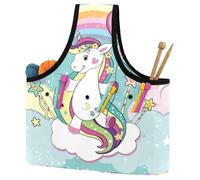 VAPOKF Yarn Storage Bag, Knitting Crochet Tote Bag, Yarn Holder with Pockets for Crocheting, Knitting Accessories (Unicorn Flies with Balloon on The Clouds)