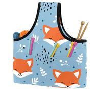 VAPOKF Yarn Storage Bag, Knitting Crochet Tote Bag, Yarn Holder with Pockets for Crocheting, Knitting Accessories (Foxes Blue)