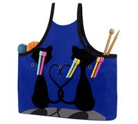 VAPOKF Yarn Storage Bag, Knitting Crochet Tote Bag, Yarn Holder with Pockets for Crocheting, Knitting Accessories (Cats Silhouettes in The Moonlight)